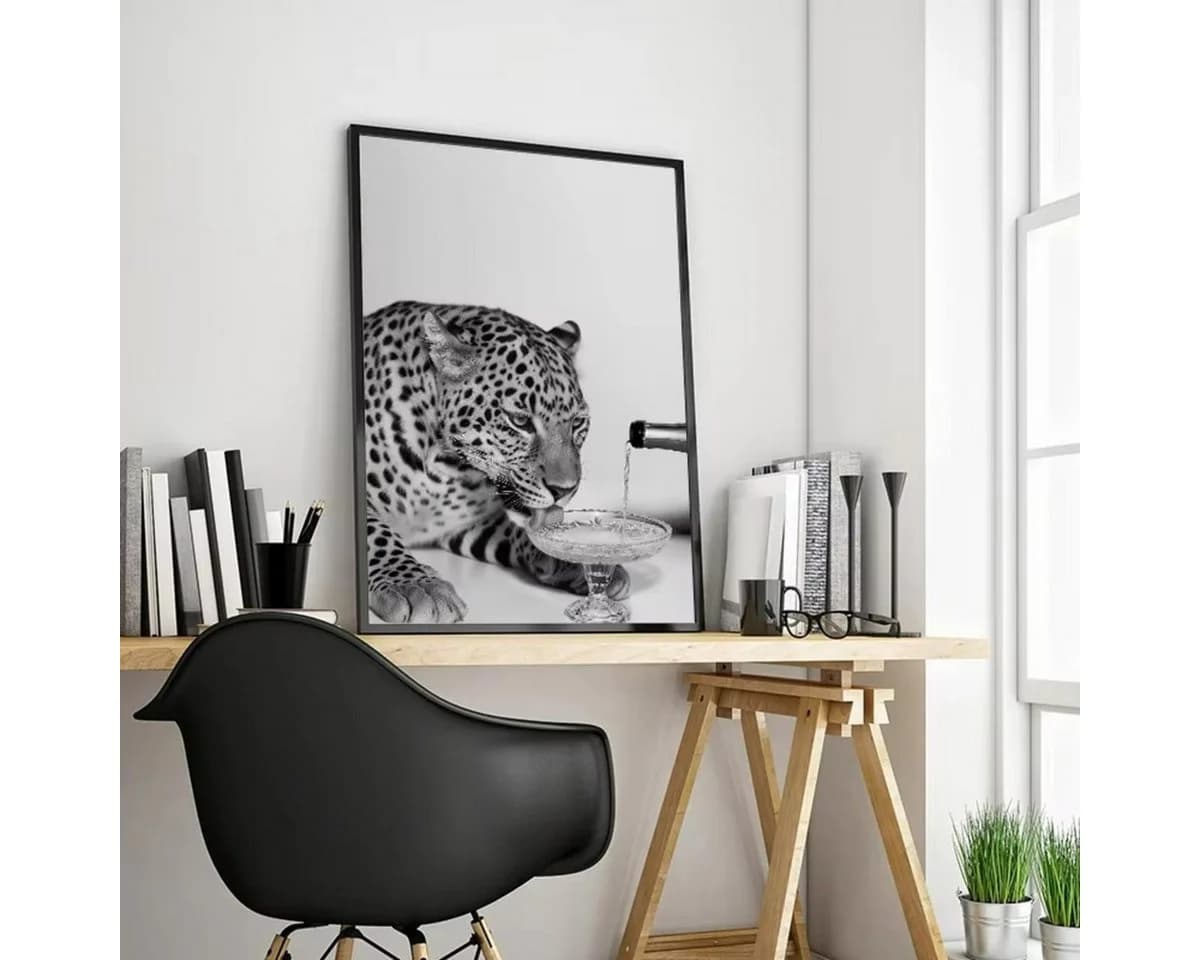 TPFLiving Leinwand Kunstdruck Leopard Schwarz-Weiß Ohne Rahmen