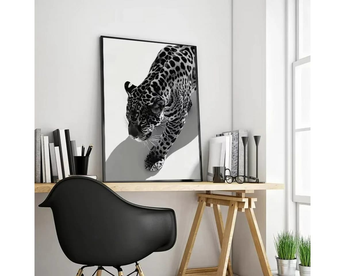 TPFLiving Leinwand Kunstdruck Leopard Schwarz-Weiß Ohne Rahmen - Bild 4