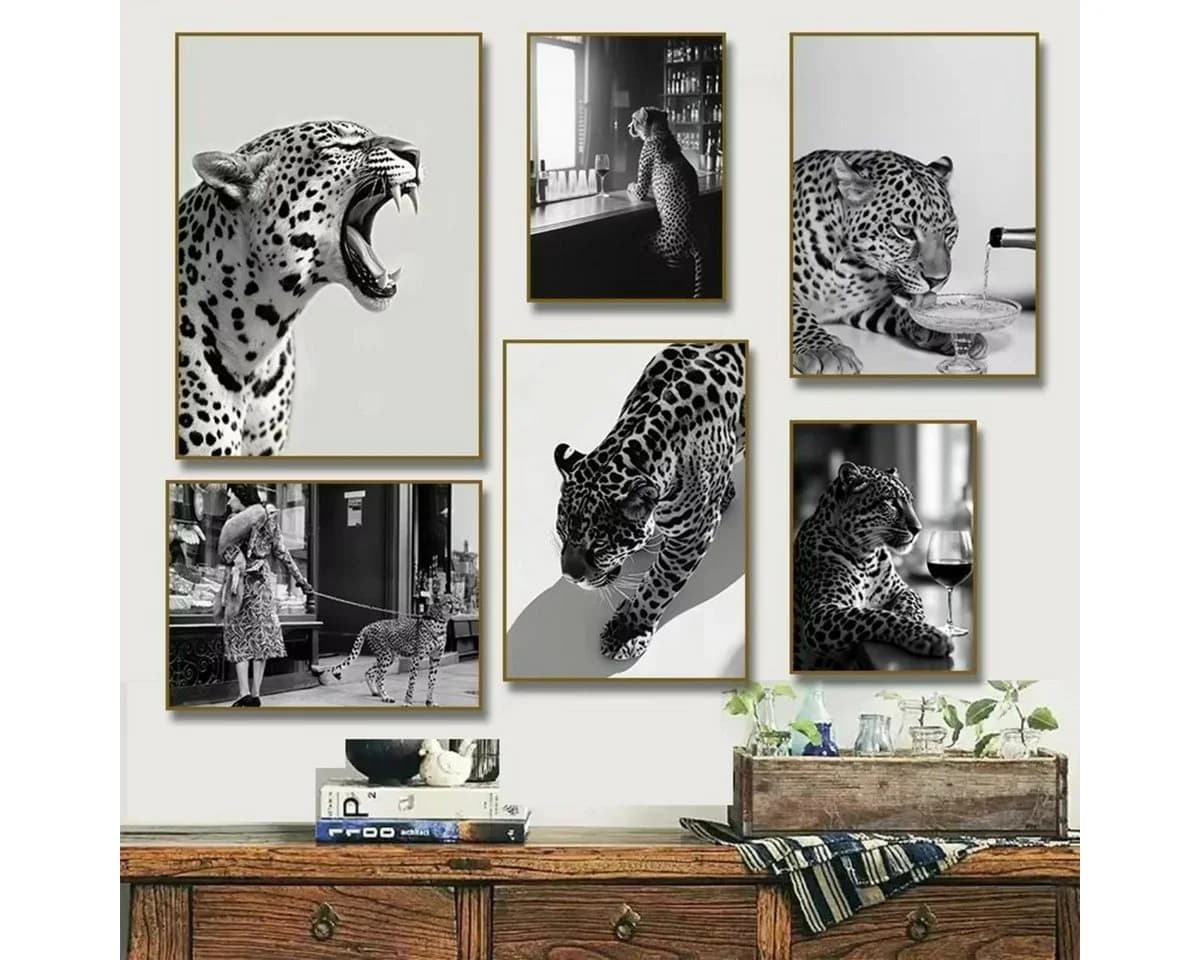 TPFLiving Leinwand Kunstdruck Leopard Schwarz-Weiß Ohne Rahmen - Bild 5