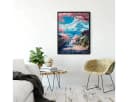 TPFLiving Leinwand-Kunstdruck Japanisches Kirschblütendorf Rosa/Blau Bild 1
