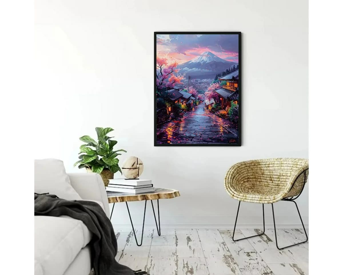 TPFLiving Leinwand-Kunstdruck Japanisches Kirschblütendorf Rosa/Blau - Bild 3