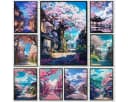 TPFLiving Leinwand-Kunstdruck Japanisches Kirschblütendorf Rosa/Blau Bild 5