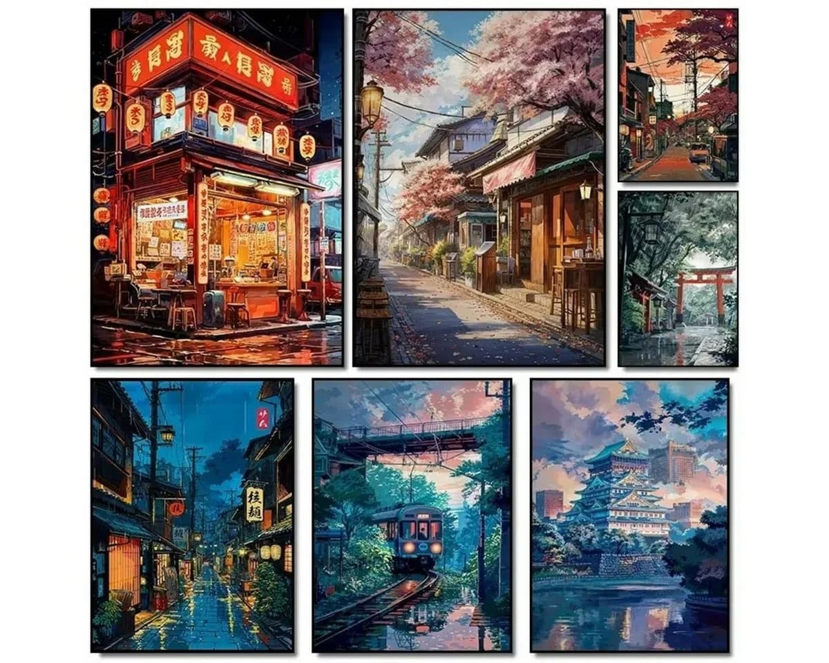 TPFLiving Leinwanddruck Japan Anime Kirschblüte Schwarz/Weiß/Grün/Blau/Orange - Bild 5