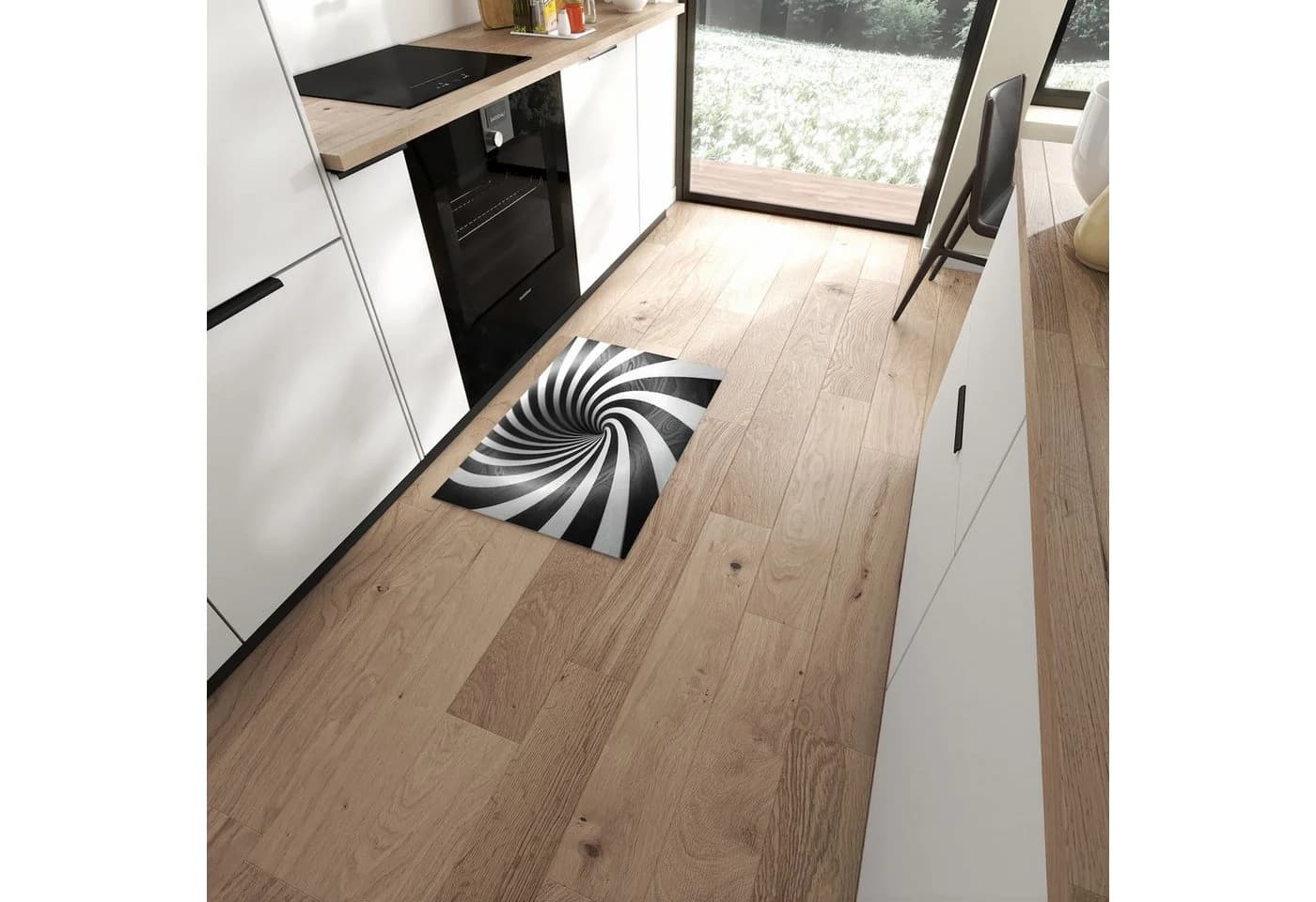 Primedeco Küchenteppich Hypnotisches Muster PVC Rutschfest Abwaschbar
