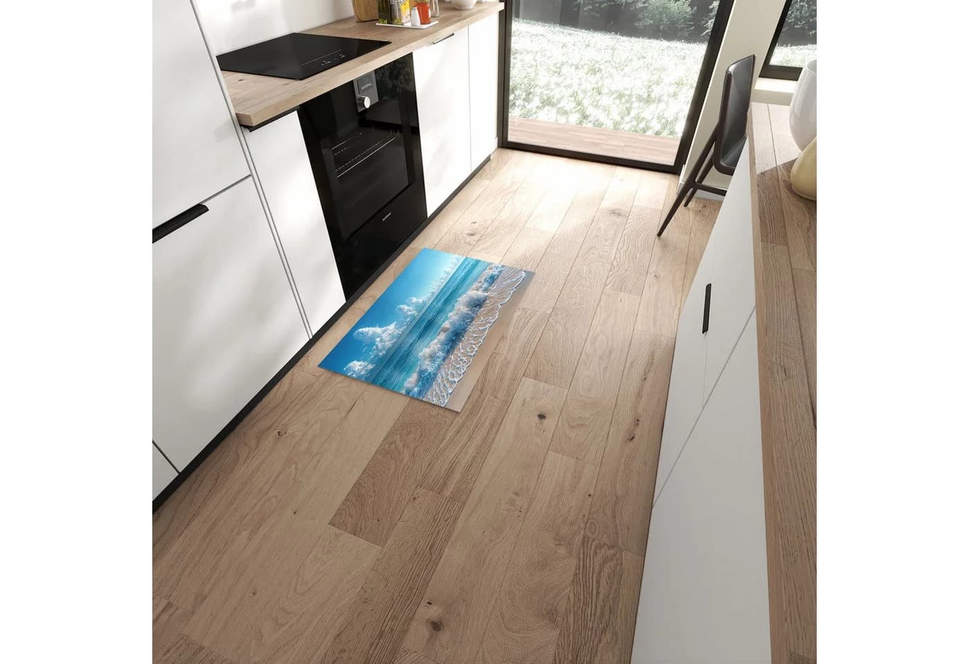 Primedeco Küchenteppich Meereswellen PVC rutschfest blau