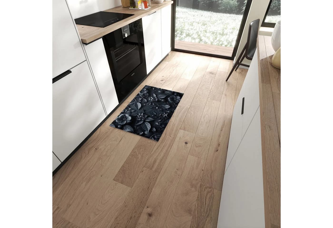 Primedeco Küchenteppich Blumenmuster Dunkel PVC Rutschfest Abwaschbar