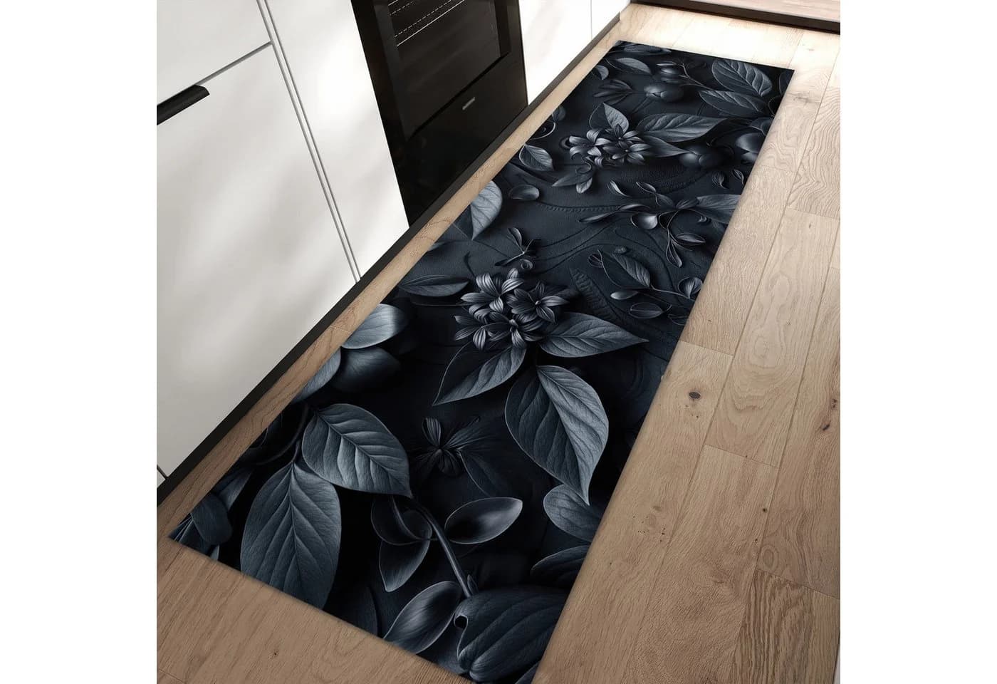 Primedeco Küchenteppich Blumenmuster Dunkel PVC Rutschfest Abwaschbar - Bild 2