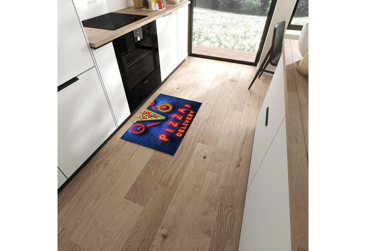 Primedeco Küchenteppich Pizzalieferservice PVC rutschfest abwaschbar