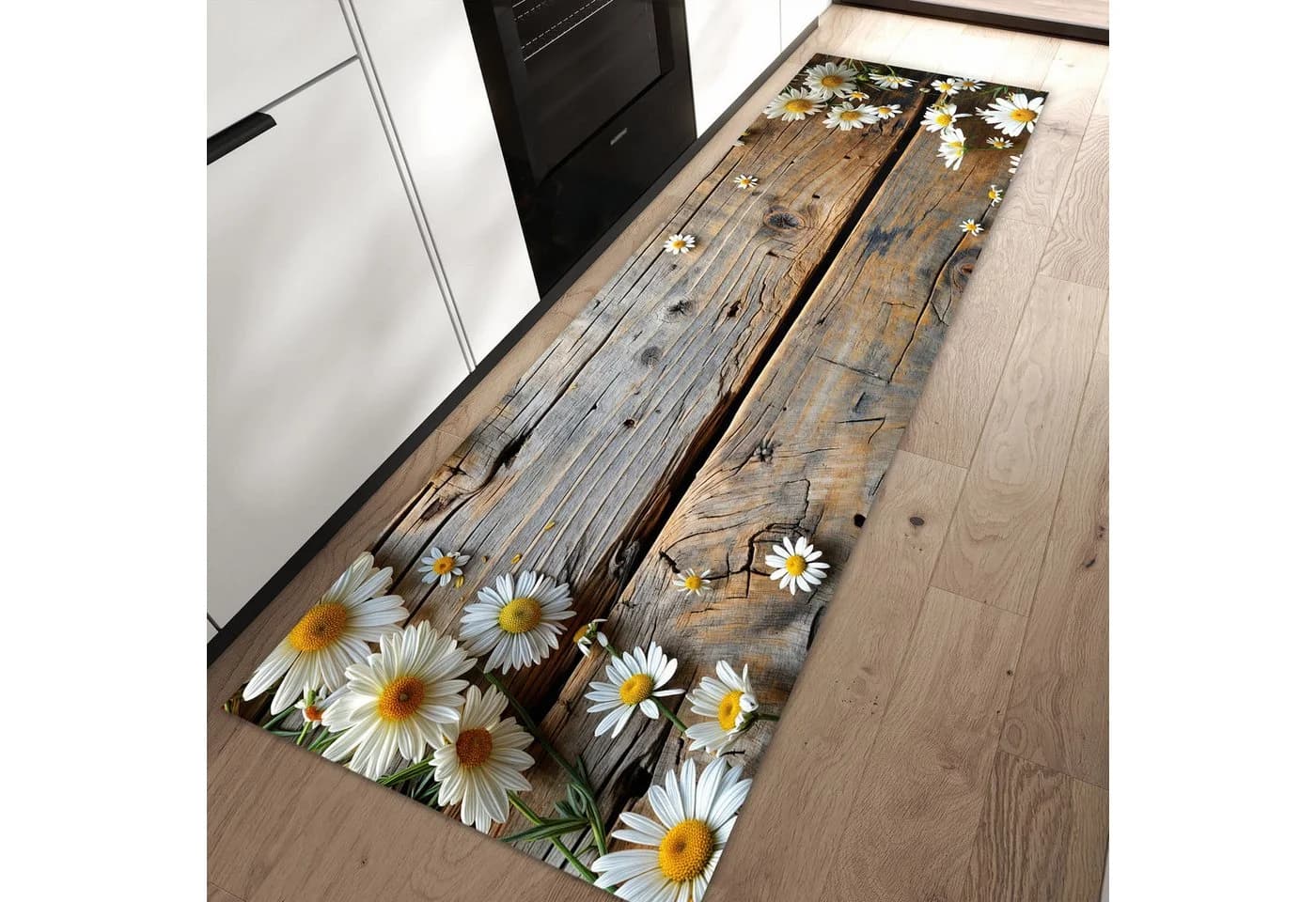 Primedeco Küchenteppich PVC rutschfest abwaschbar Läufer Holz und Gänseblümchen - Bild 2