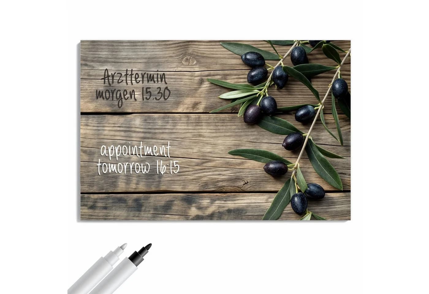Primedeco Memoboard Metall Magnettafel Holztisch Oliven beschreibbar