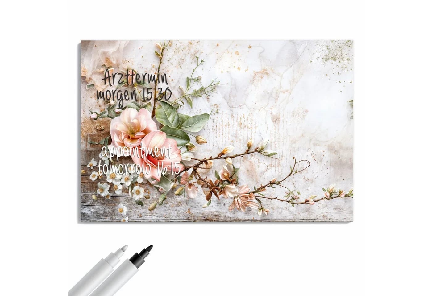 Primedeco Memoboard Metall Magnettafel Rosa Warme Blumenarrangement