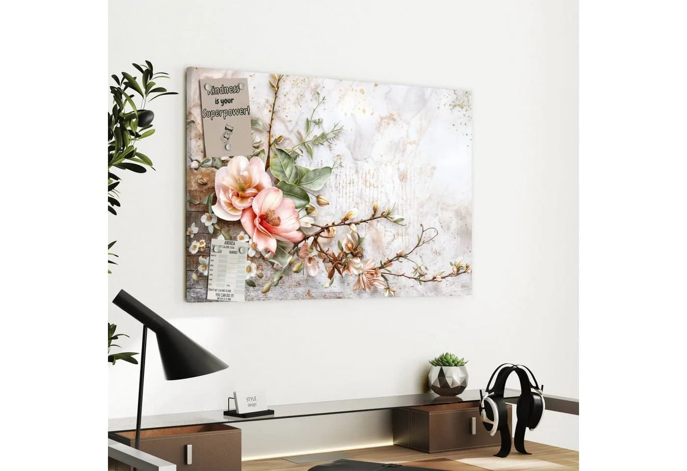 Primedeco Memoboard Metall Magnettafel Rosa Warme Blumenarrangement - Bild 4