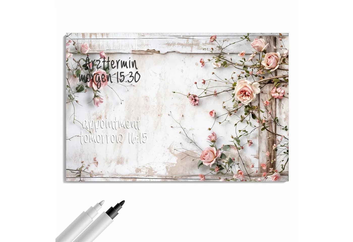 Primedeco Memoboard Metall Rosenblüten Eleganz beschreibbar magnetisch