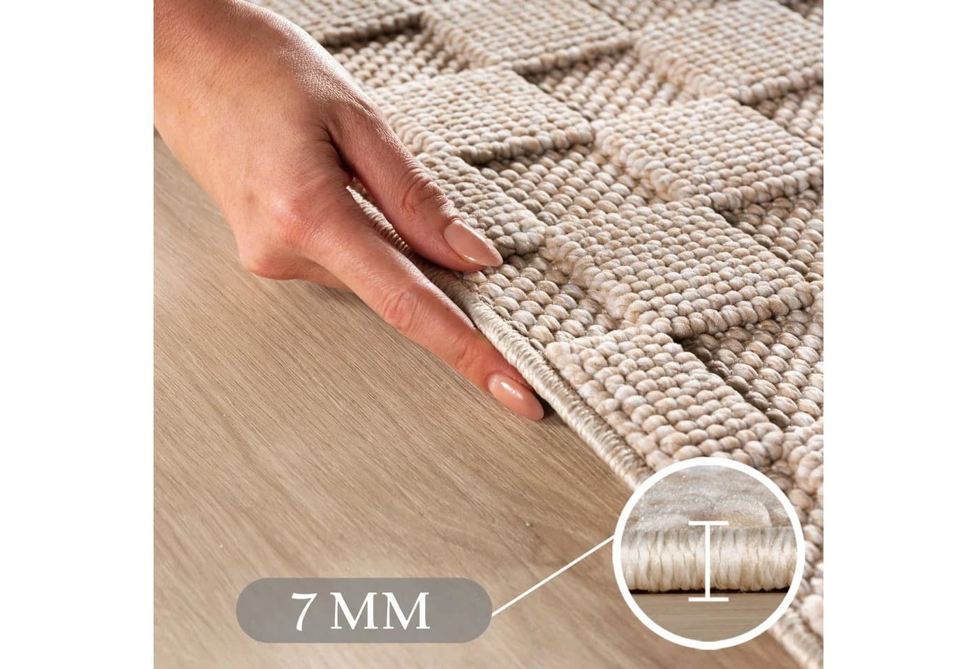Teppium Bouclé-Teppich Beige/Braun Karomuster Rund - Bild 3