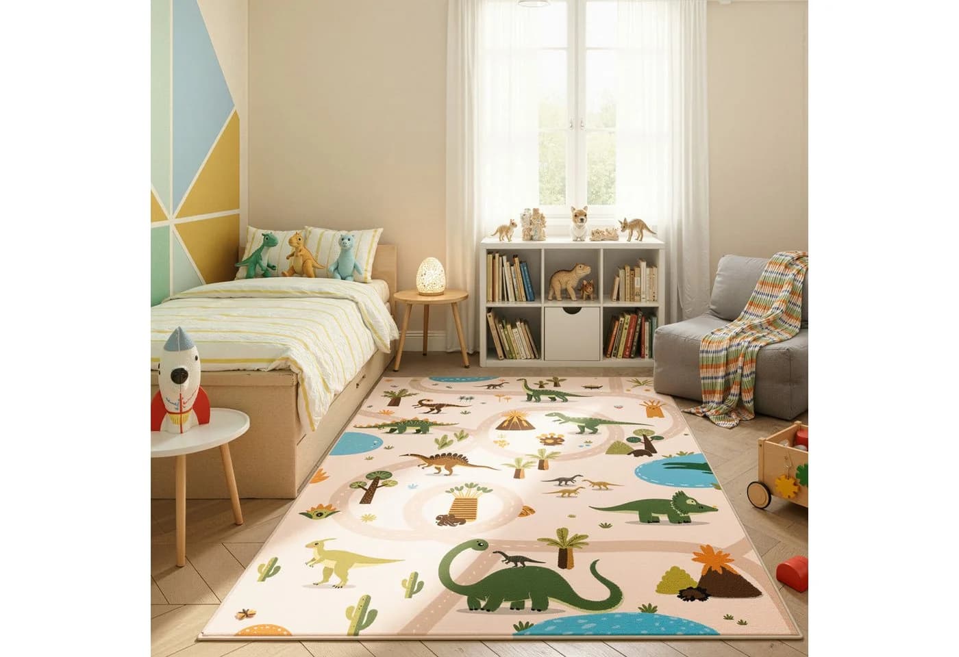 Teppium Kinderteppich Bunte Dino Welt Beige Grün Rechteckig - Bild 2
