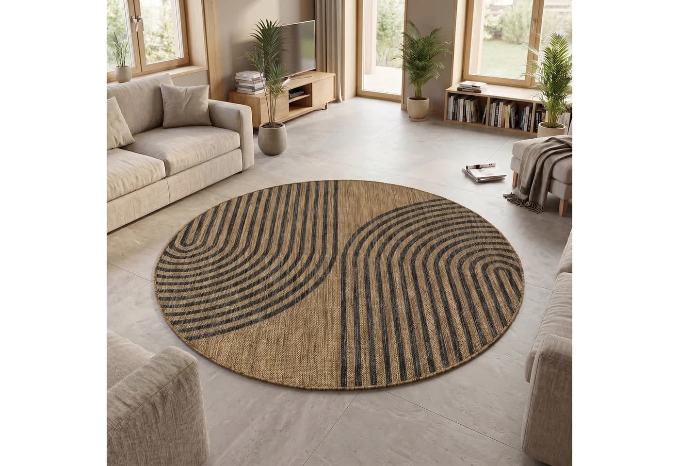 Teppium Teppich Geometrisch Rund Schwarz Wetterfest