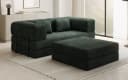 Luxusbetten24 Schlafsofa Lazy Spar-Set 3-Sitzer Cord Grün mit Hocker Bild 2