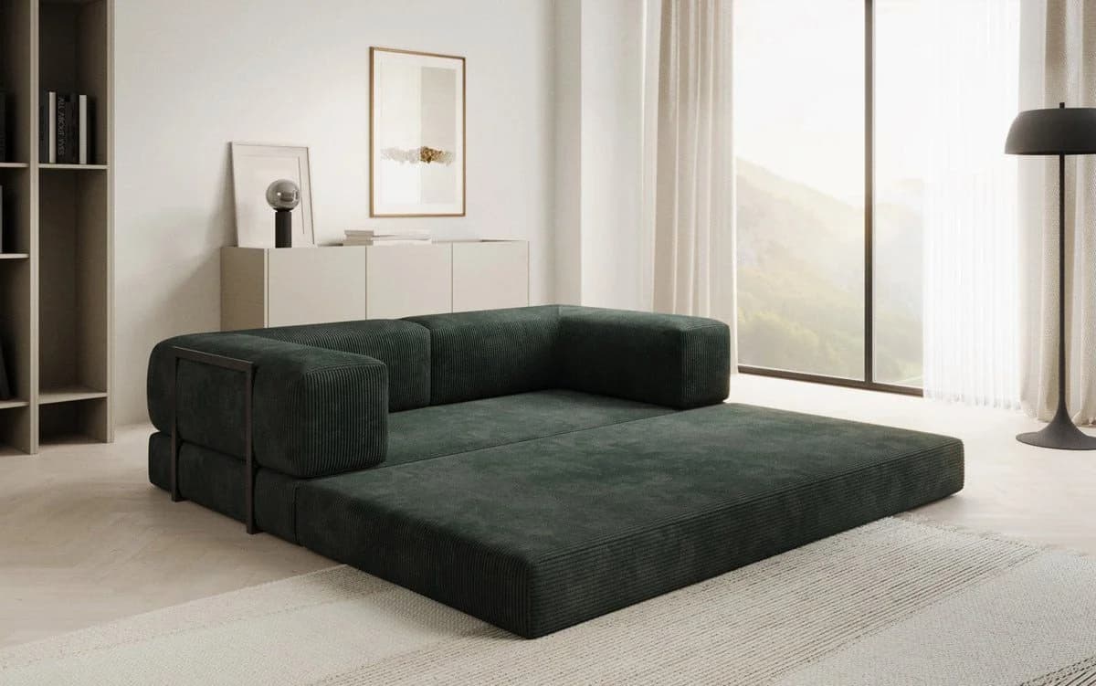 Luxusbetten24 Schlafsofa Lazy Spar-Set 3-Sitzer Cord Grün mit Hocker - Bild 3