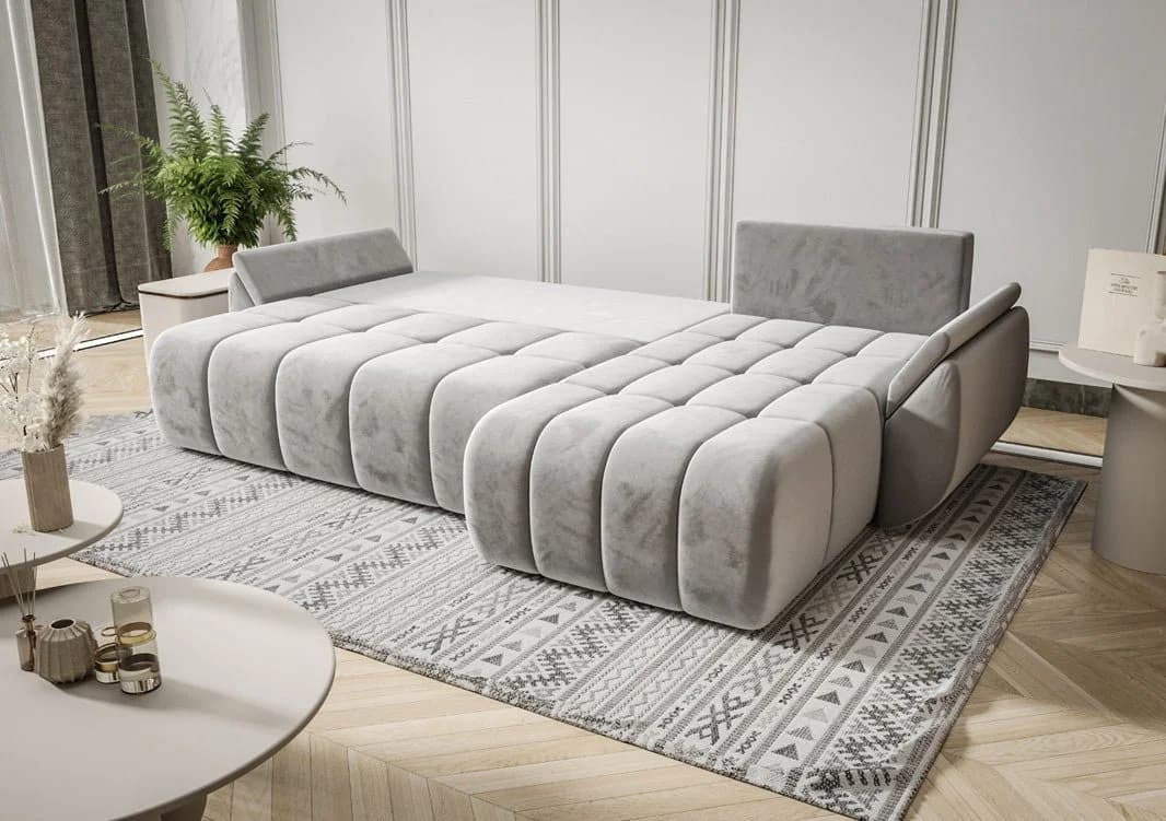 Luxusbetten24 Schlafsofa Lenoa L Samt Hellgrau mit Schlaffunktion - Bild 4