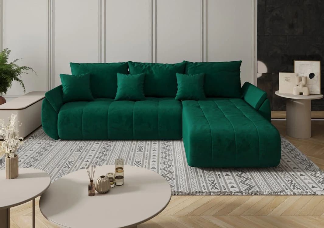Luxusbetten24 Schlafsofa Lenoa L in Samt Grün mit Stauraum - Bild 3