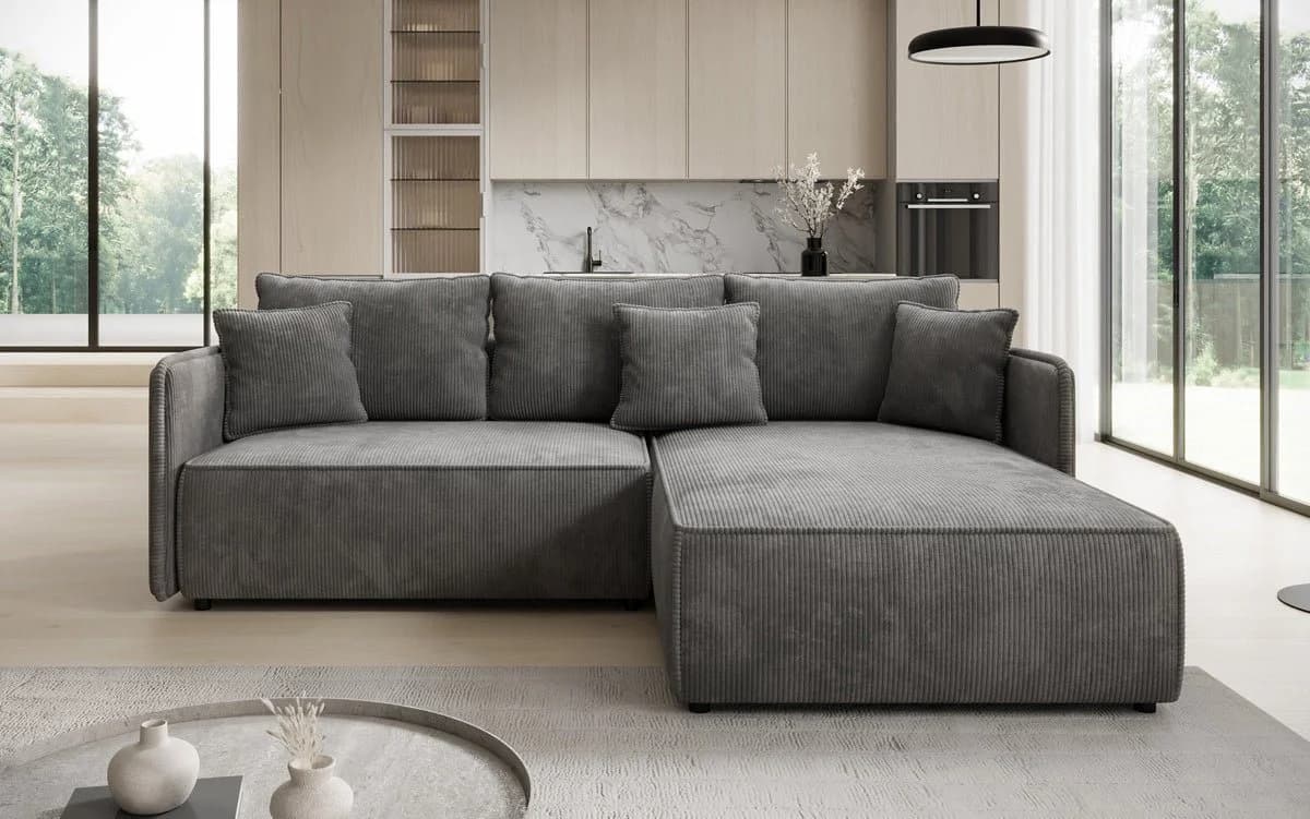 Luxusbetten24 Schlafsofa Marlen in Grau Cord mit Schlaffunktion