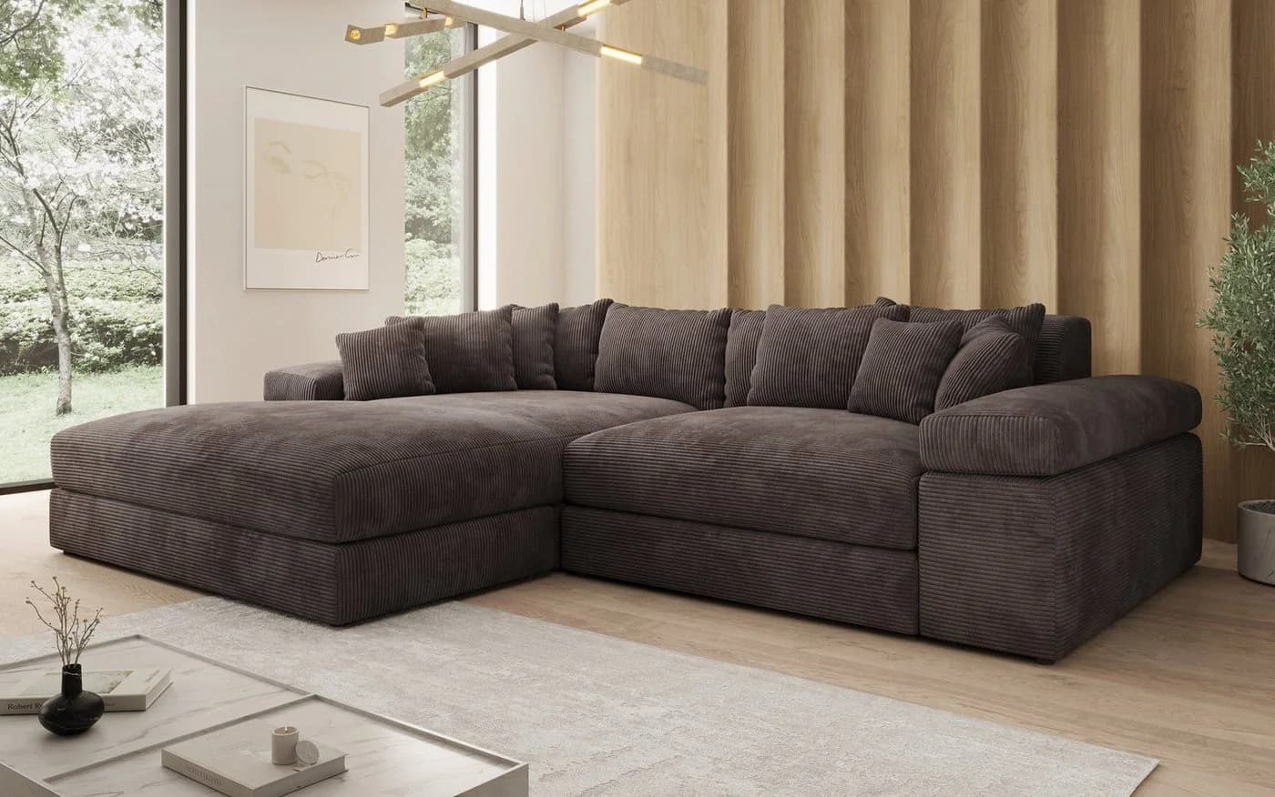Luxusbetten24 Sofa Designer Sofa Bernardo Braun mit breiter Ottomane - Bild 3