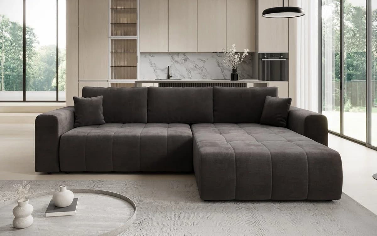 Luxusbetten24 Schlafsofa Leveno L Samt Dunkelbraun mit Stauraum