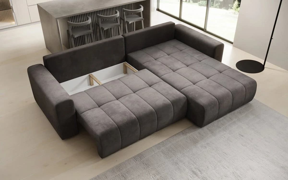 Luxusbetten24 Schlafsofa Leveno L Samt Dunkelbraun mit Stauraum - Bild 3