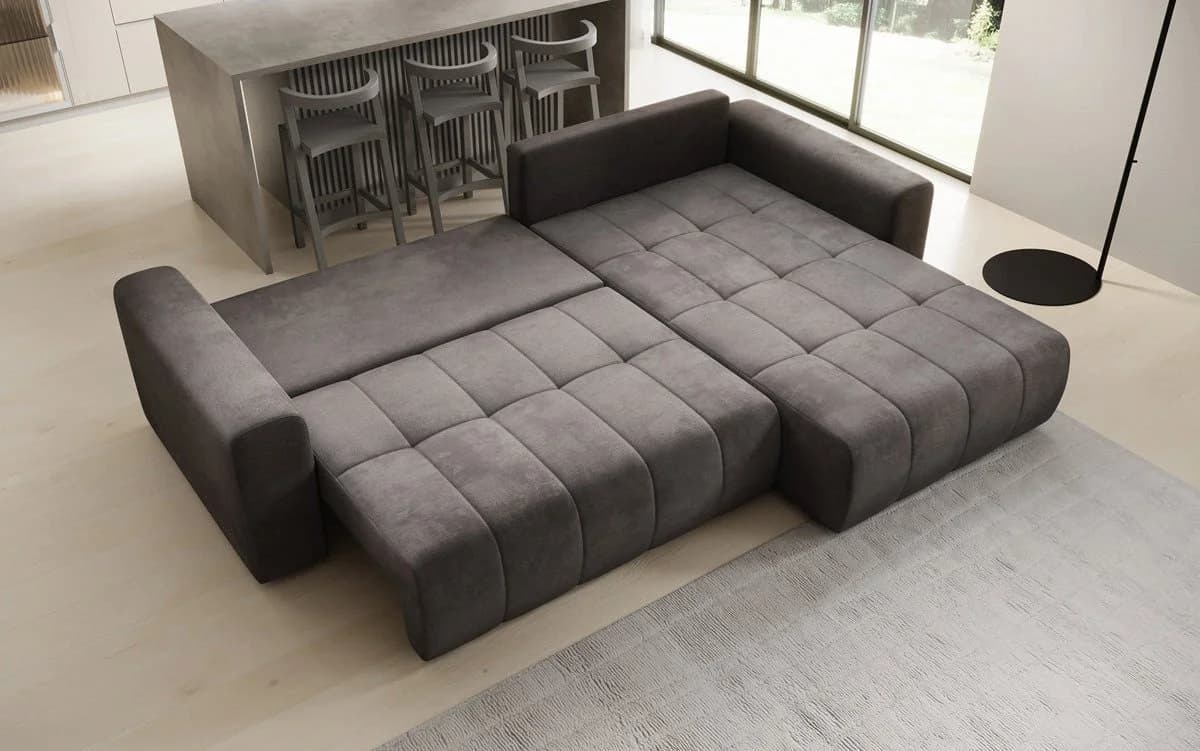 Luxusbetten24 Schlafsofa Leveno L Samt Dunkelbraun mit Stauraum - Bild 4