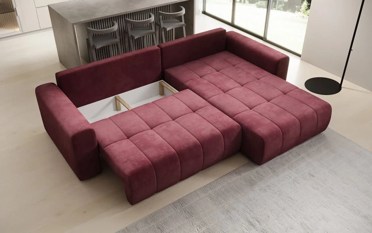 Leveno Schlafsofa L Samt Grau Stauraum & Schlaffunktion - Bild 3