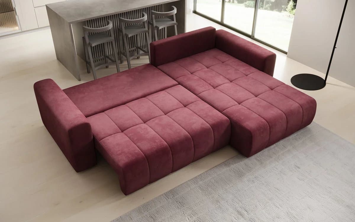 Leveno Schlafsofa L Samt Grau Stauraum & Schlaffunktion - Bild 4