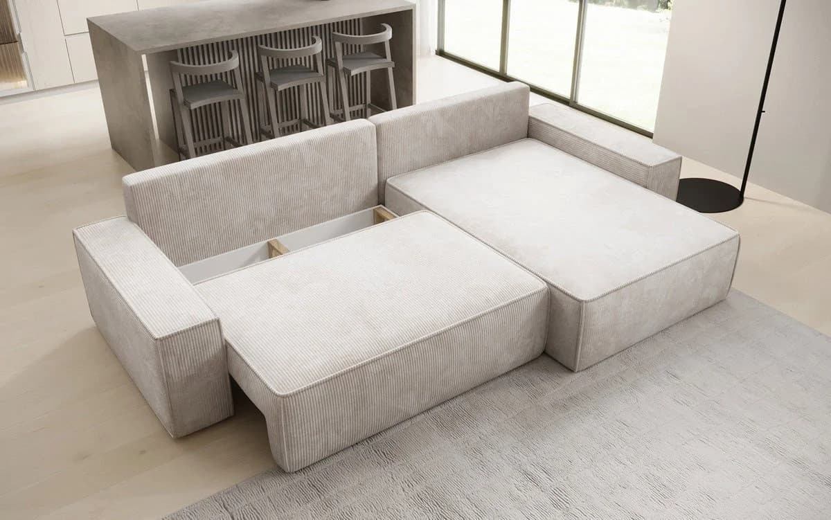 Luxusbetten24 Schlafsofa Lunaro Beige Cord mit Schlaffunktion - Bild 3