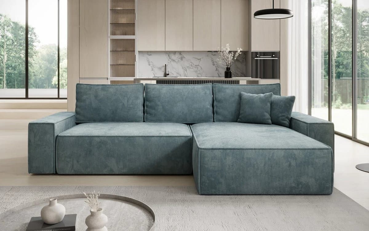 Luxusbetten24 Schlafsofa Lunaro Cord Vintage Blau mit Stauraum