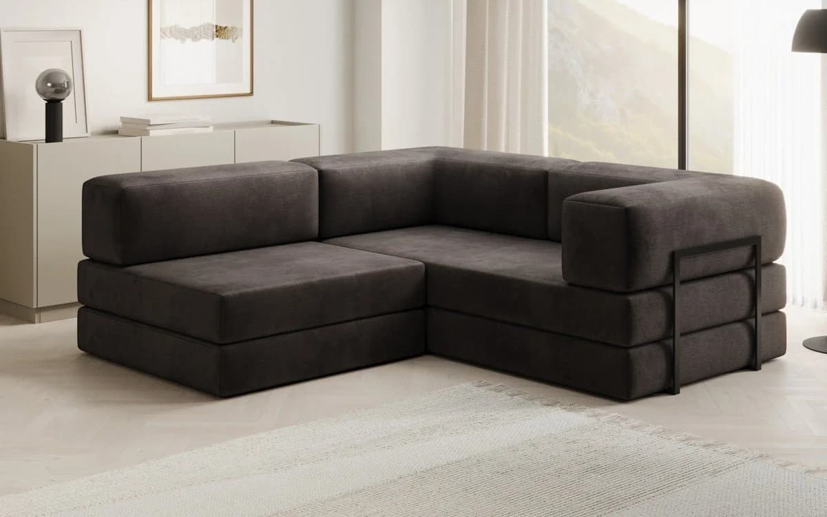 Luxusbetten24 Schlafsofa Lazy L Mini Samt Braun