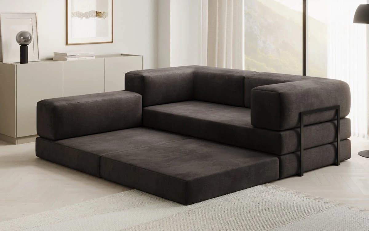 Luxusbetten24 Schlafsofa Lazy L Mini Samt Braun - Bild 4