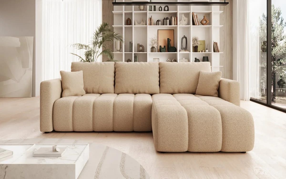 Luxusbetten24 Schlafsofa Beatrice L in Beige Bouclé mit Schlaffunktion - Bild 2