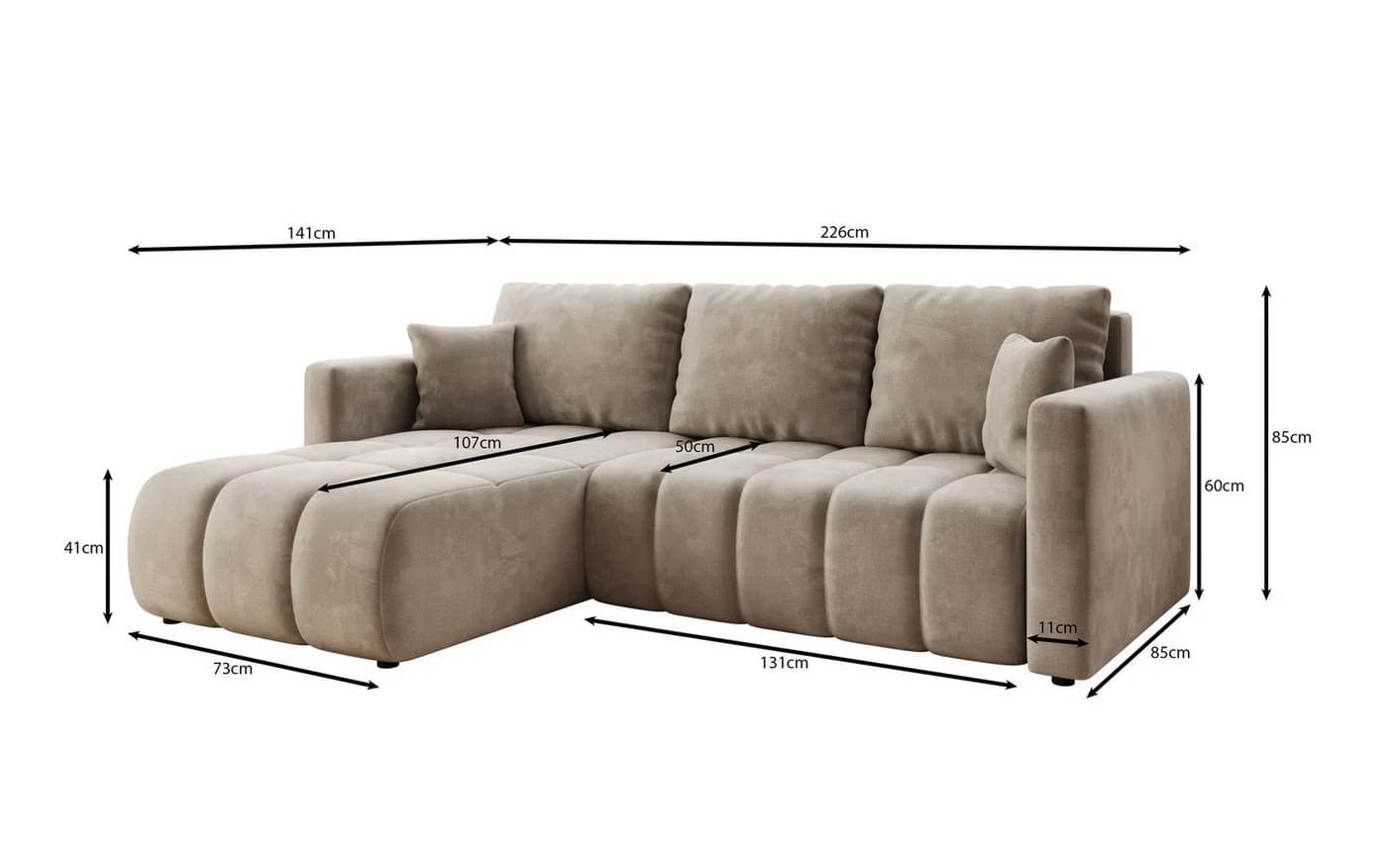 Luxusbetten24 Schlafsofa Beatrice L in Samt grau mit Schlaffunktion und Stauraum