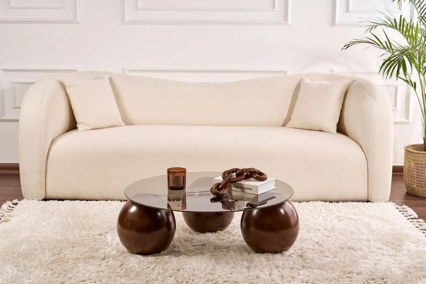 Luxusbetten24 Couchtisch Morento mit runder Glasplatte Rauch