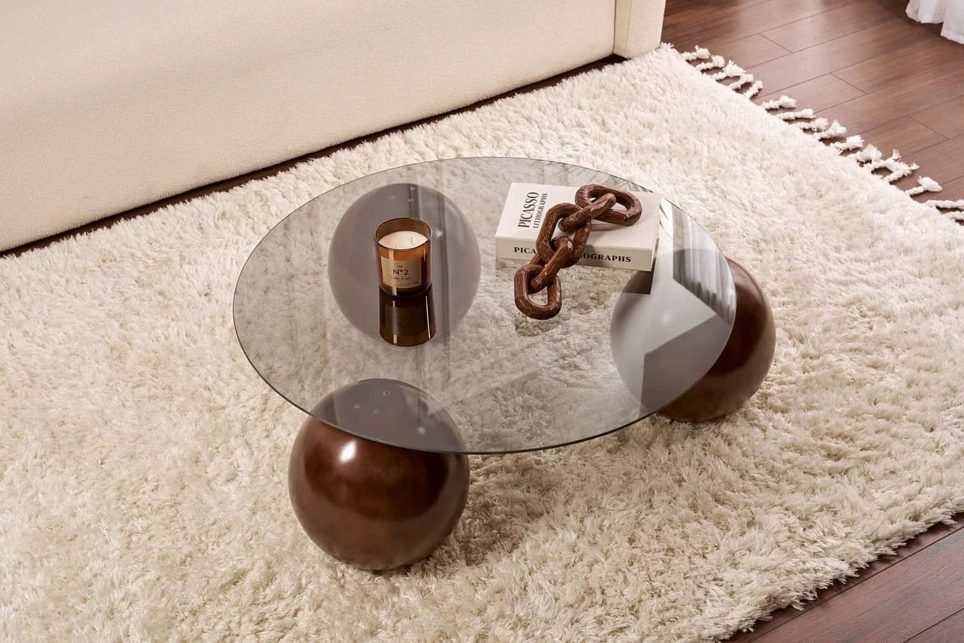 Luxusbetten24 Couchtisch Morento mit runder Glasplatte Rauch - Bild 2