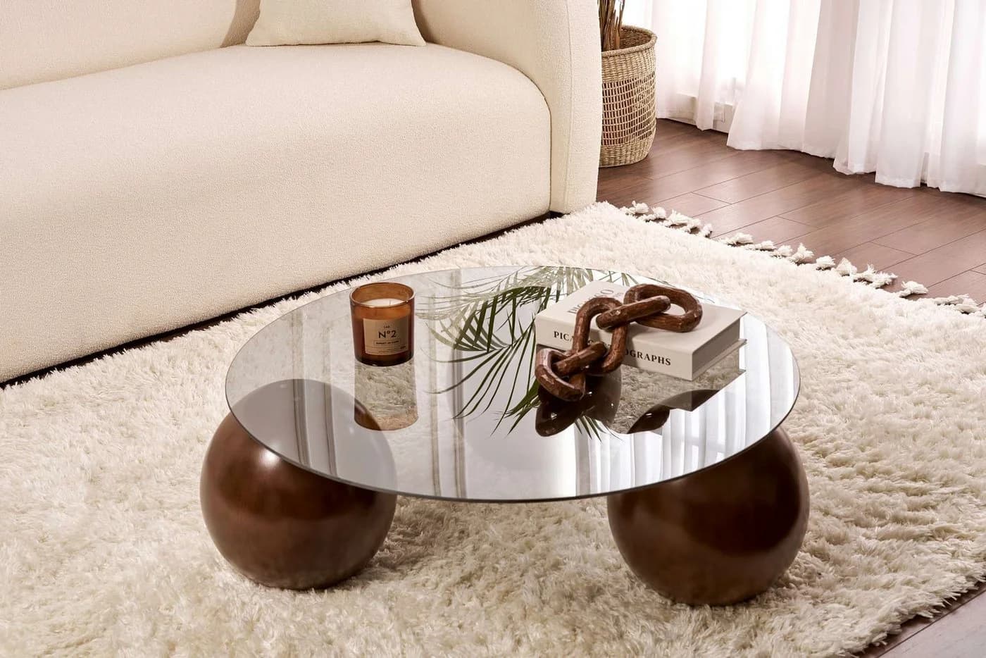 Luxusbetten24 Couchtisch Morento mit runder Glasplatte Rauch - Bild 3