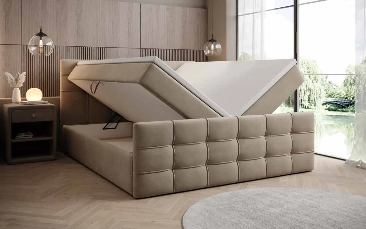 Luxusbetten24 Boxspringbett Luxor in Samt Beige mit Stauraum - Bild 3