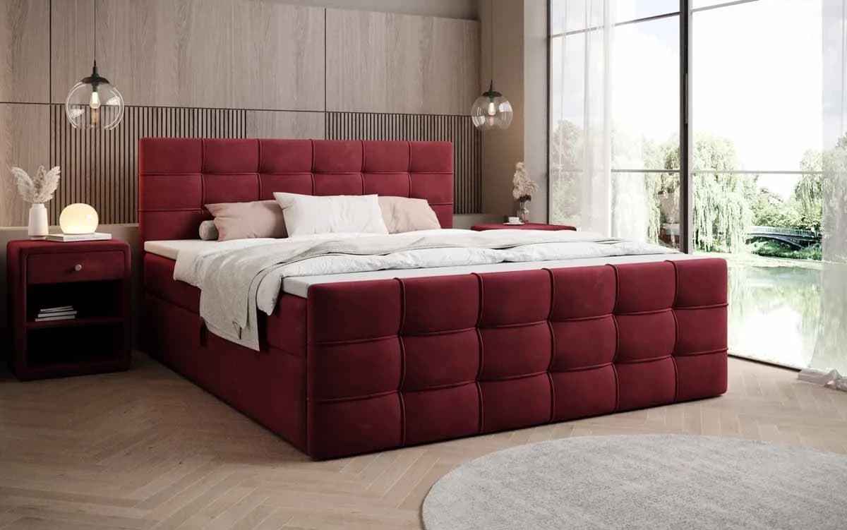 Luxusbetten24 Boxspringbett Luxor Samt rot mit Stauraum