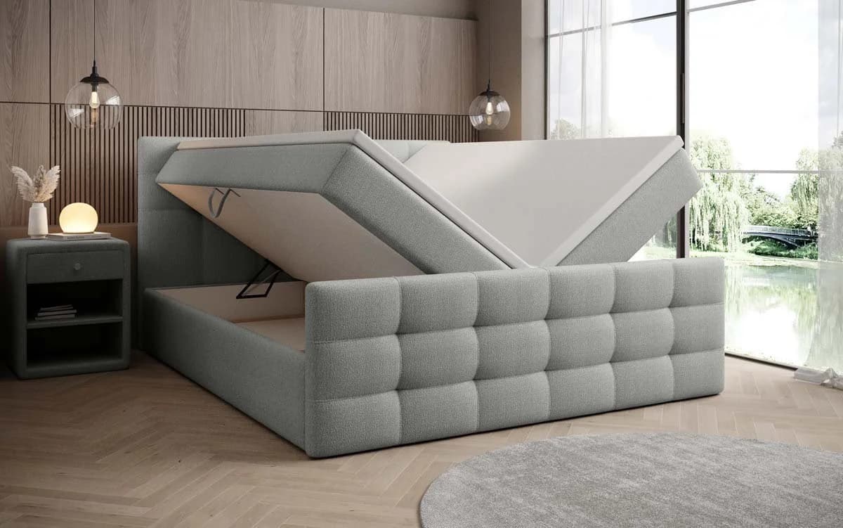 Luxusbetten24 Boxspringbett Luxor Bouclé Grau mit Stauraum