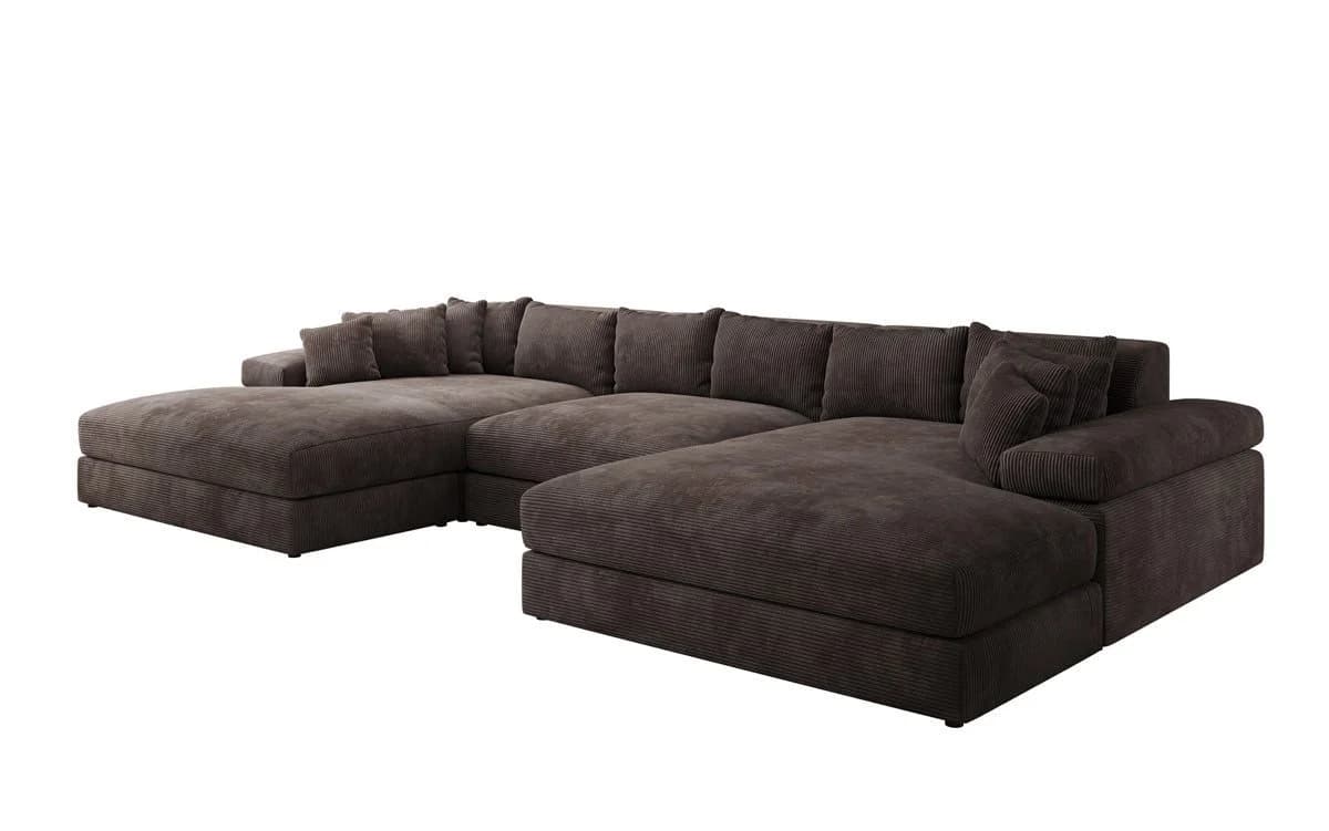 Luxusbetten24 Designer Sofa Bernardo U in Cord Braun mit breiter Ottomane - Bild 2