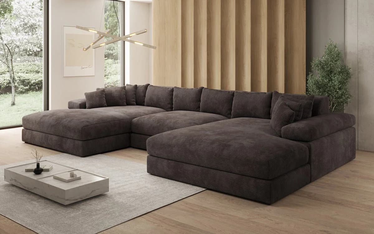 Luxusbetten24 Designer Sofa Bernardo U in Cord Braun mit breiter Ottomane - Bild 3