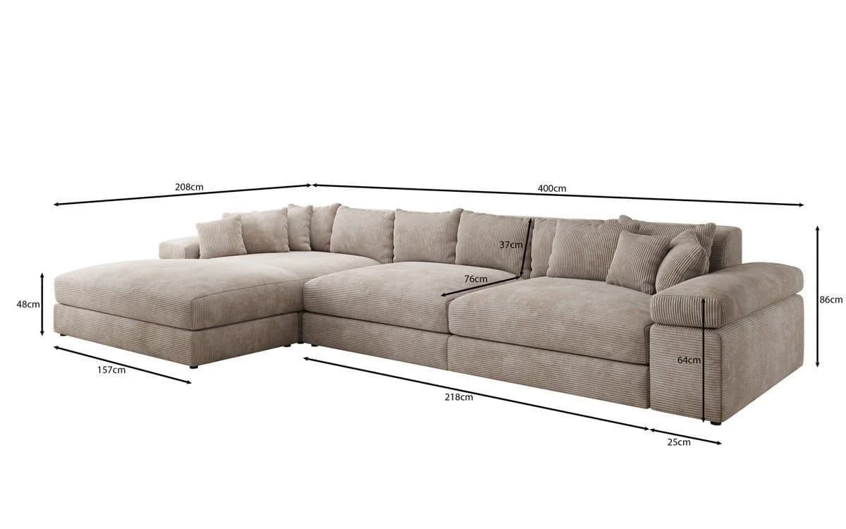 Luxusbetten24 Designer Sofa Bernardo L Maxi Cord Grau mit Ottomane - Bild 3