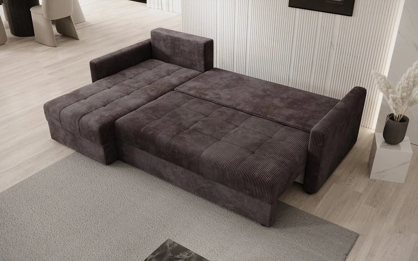 Luxusbetten24 Schlafsofa Roma Cord Braun mit Stauraum und Schlaffunktion - Bild 3