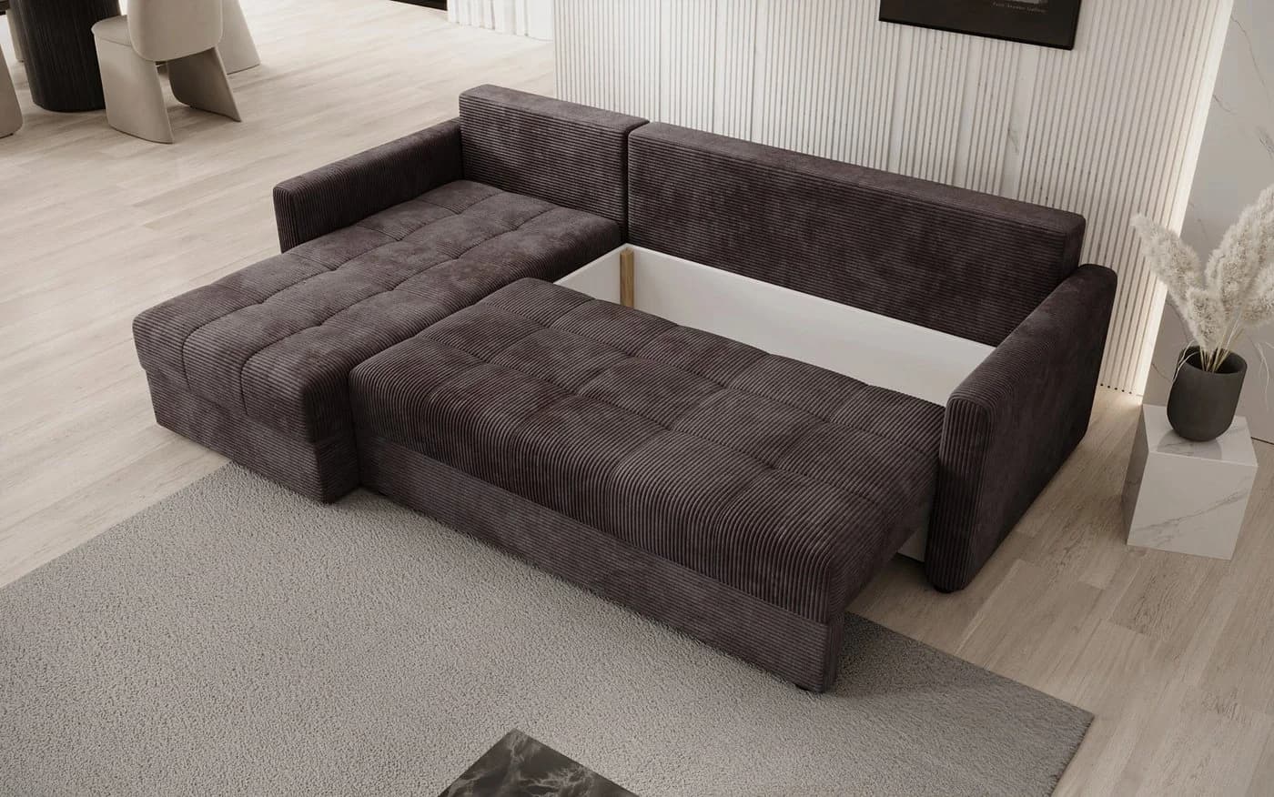 Luxusbetten24 Schlafsofa Roma Cord Braun mit Stauraum und Schlaffunktion - Bild 4