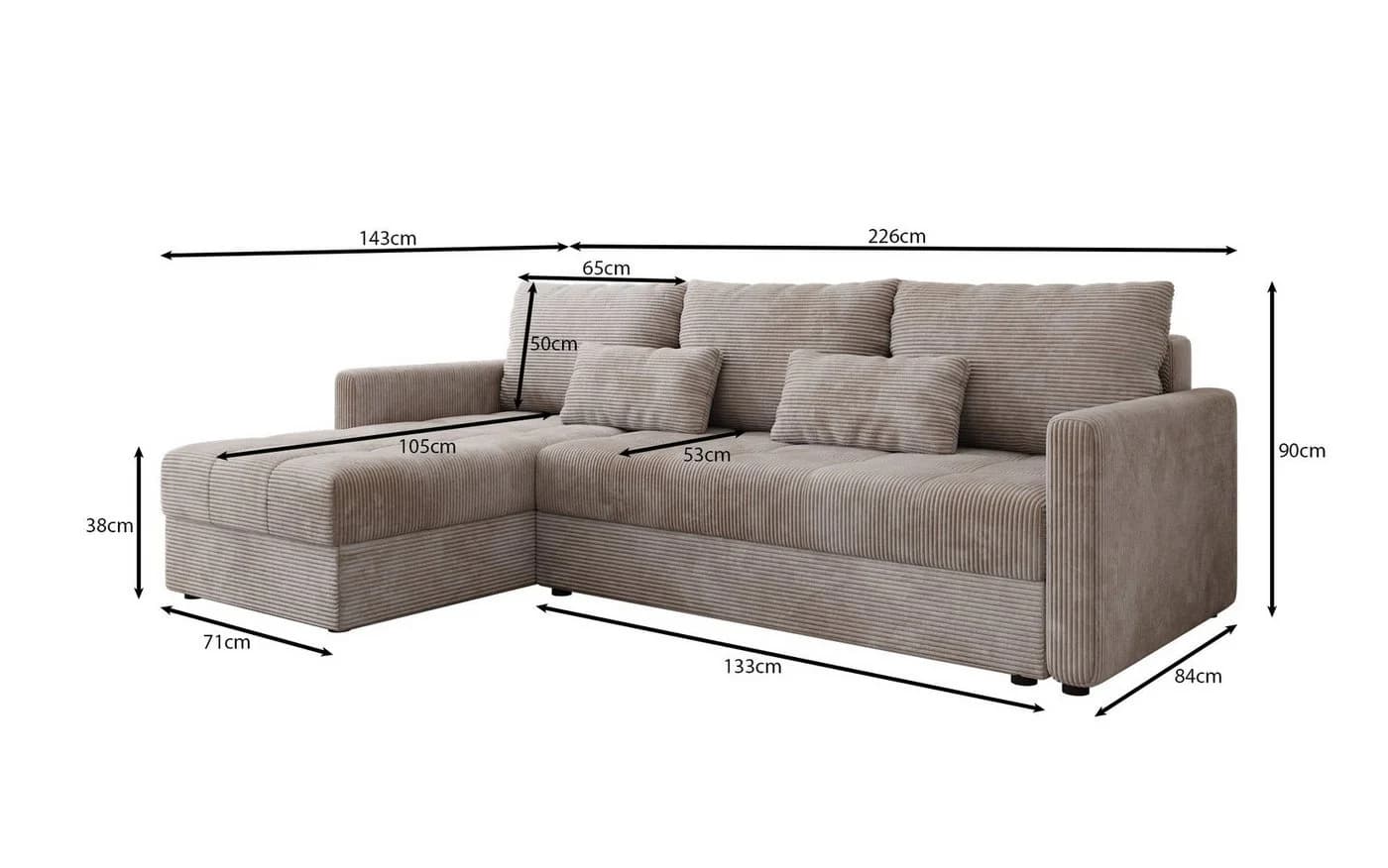 Luxusbetten24 Schlafsofa Roma Cord Braun mit Stauraum und Schlaffunktion - Bild 5