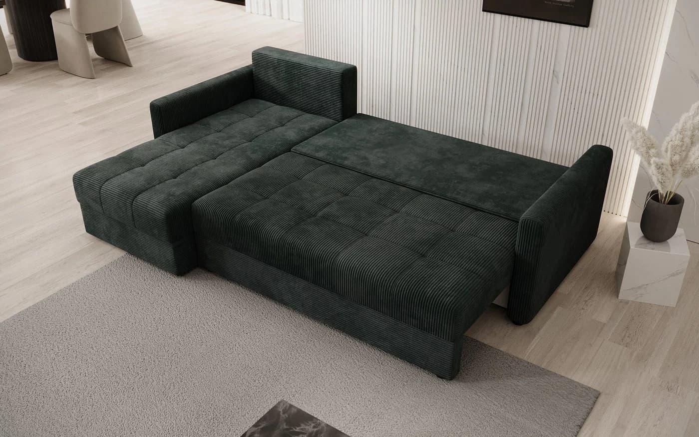 Luxusbetten24 Schlafsofa Roma Cord Grün mit Stauraum und Schlaffunktion - Bild 3